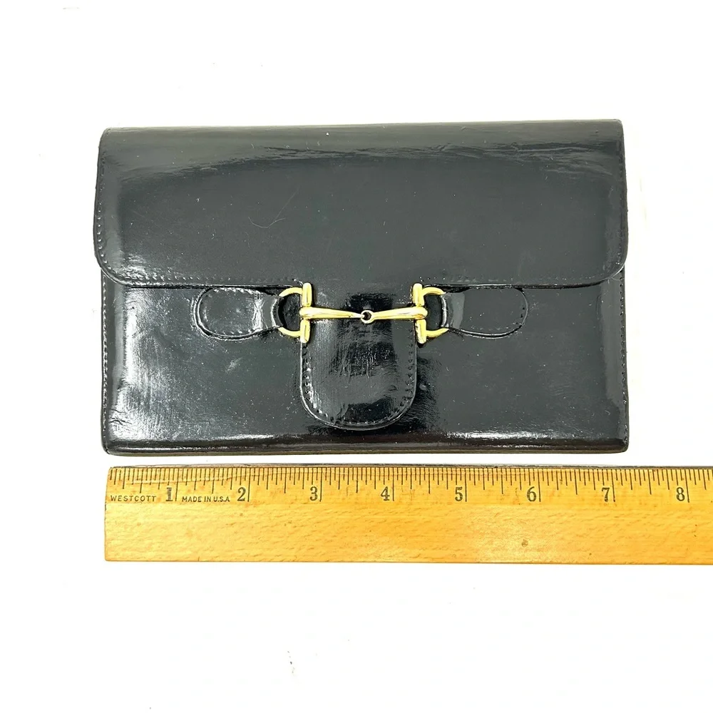 GUCCI horsebit black leather trifold vintage wallet, made in Italy